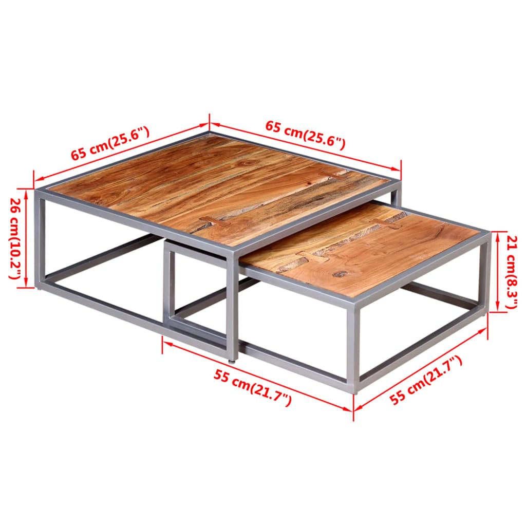 Solid Sheesham Wood Nesting Coffee Table Set with Iron Legs T759
