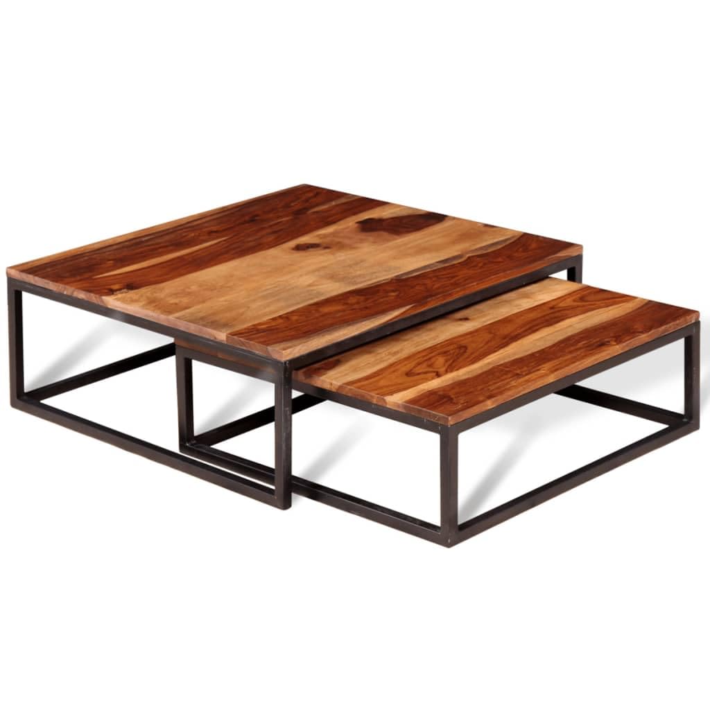 Two Piece Nesting Solid Sheesham Wood Coffee Table Set R9067