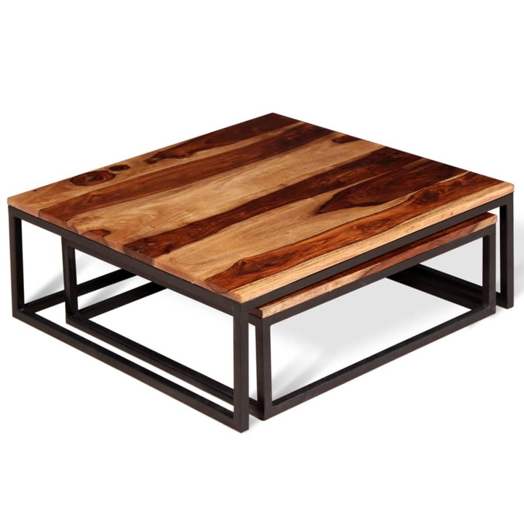Two Piece Nesting Solid Sheesham Wood Coffee Table Set R9067