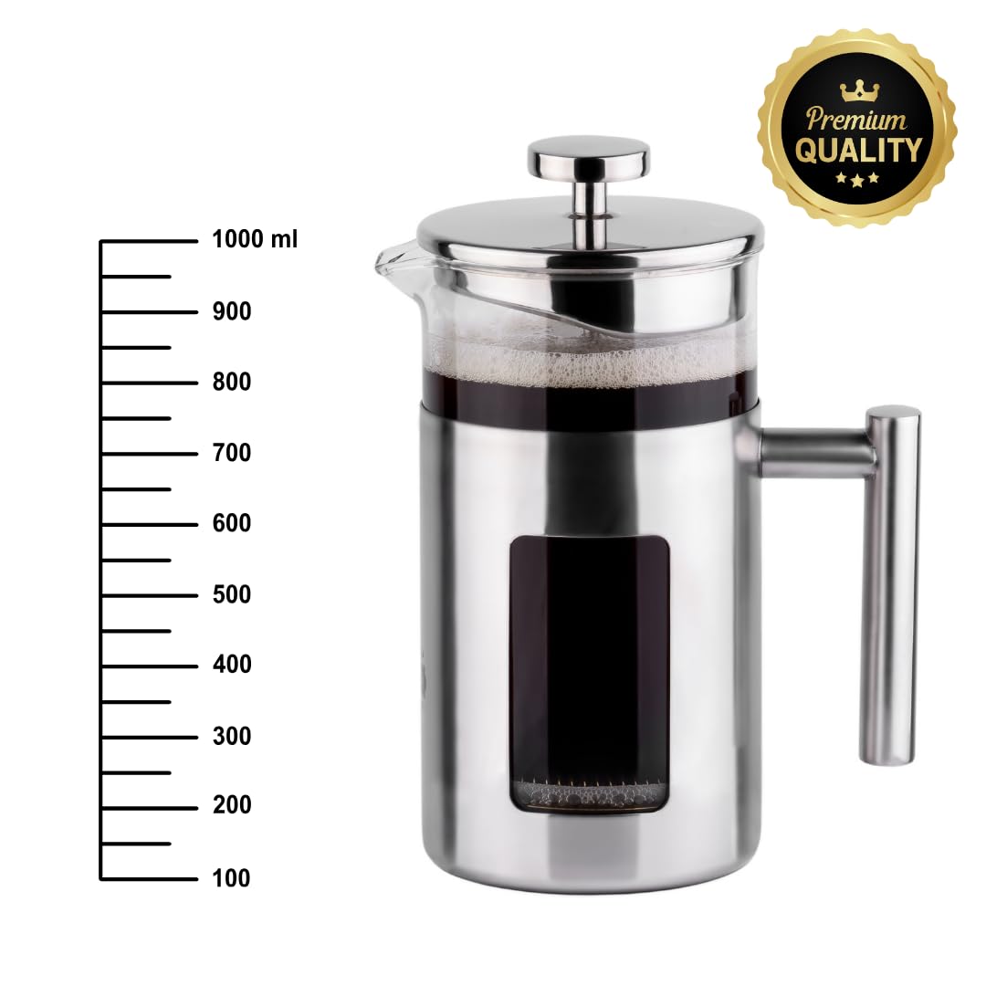 34 Ounce French Press Coffee Maker with Stainless Steel Frame W728287
