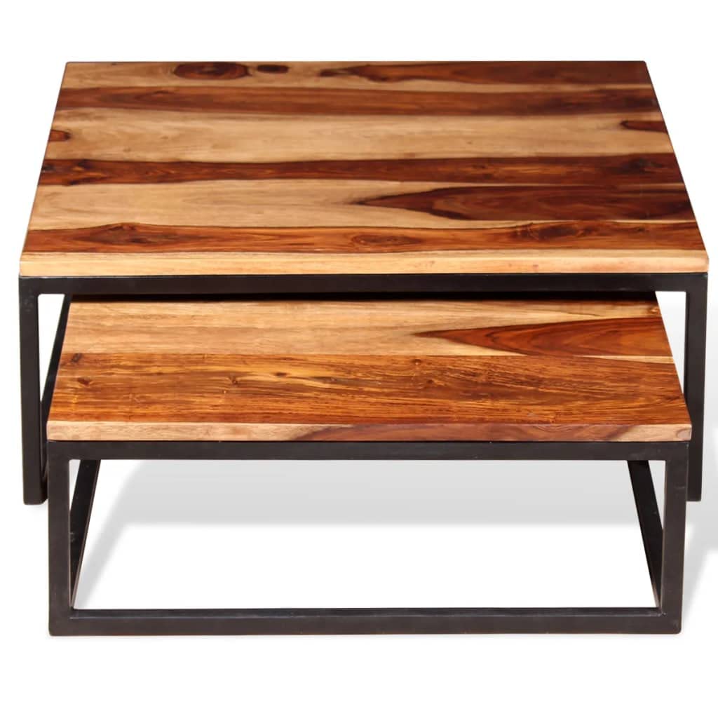 Two Piece Nesting Solid Sheesham Wood Coffee Table Set R9067