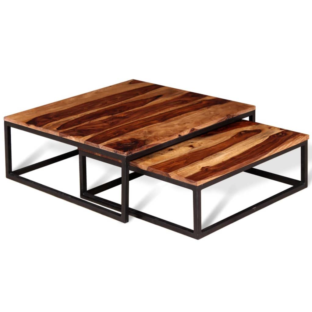 Two Piece Nesting Solid Sheesham Wood Coffee Table Set R9067