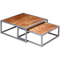 Solid Sheesham Wood Nesting Coffee Table Set with Iron Legs T759