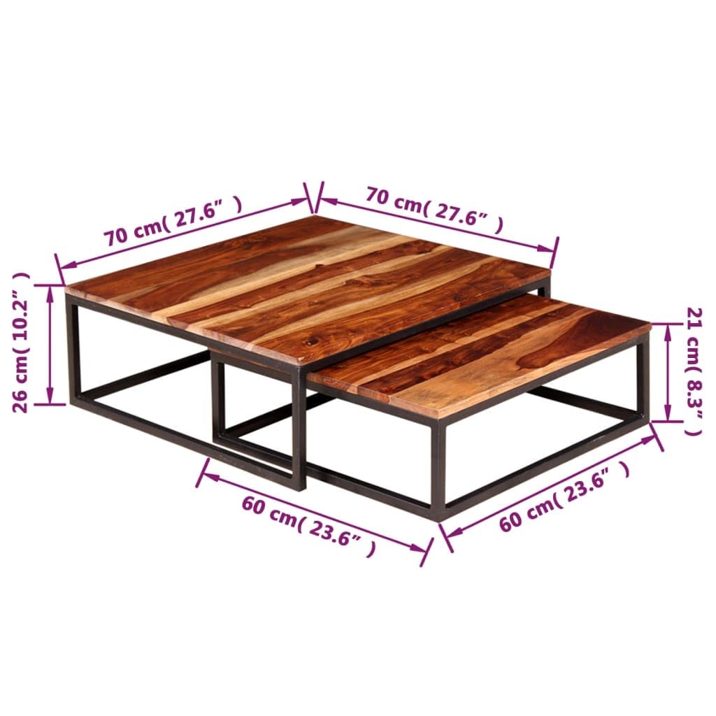 Two Piece Nesting Solid Sheesham Wood Coffee Table Set R9067