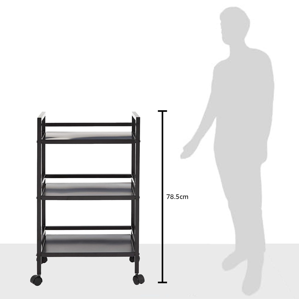 3-Tier Black Metal Rolling Utility Cart J763156