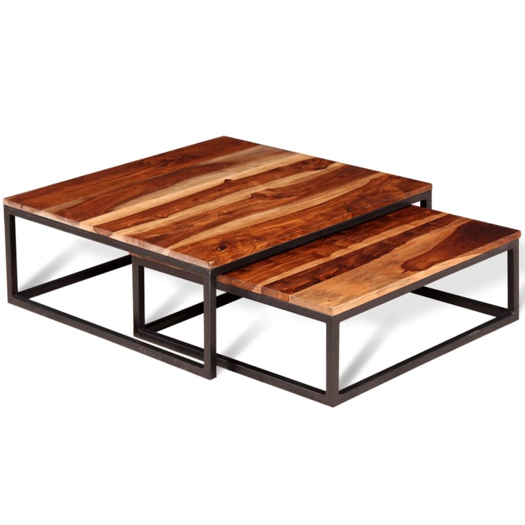 Two Piece Nesting Solid Sheesham Wood Coffee Table Set R9067