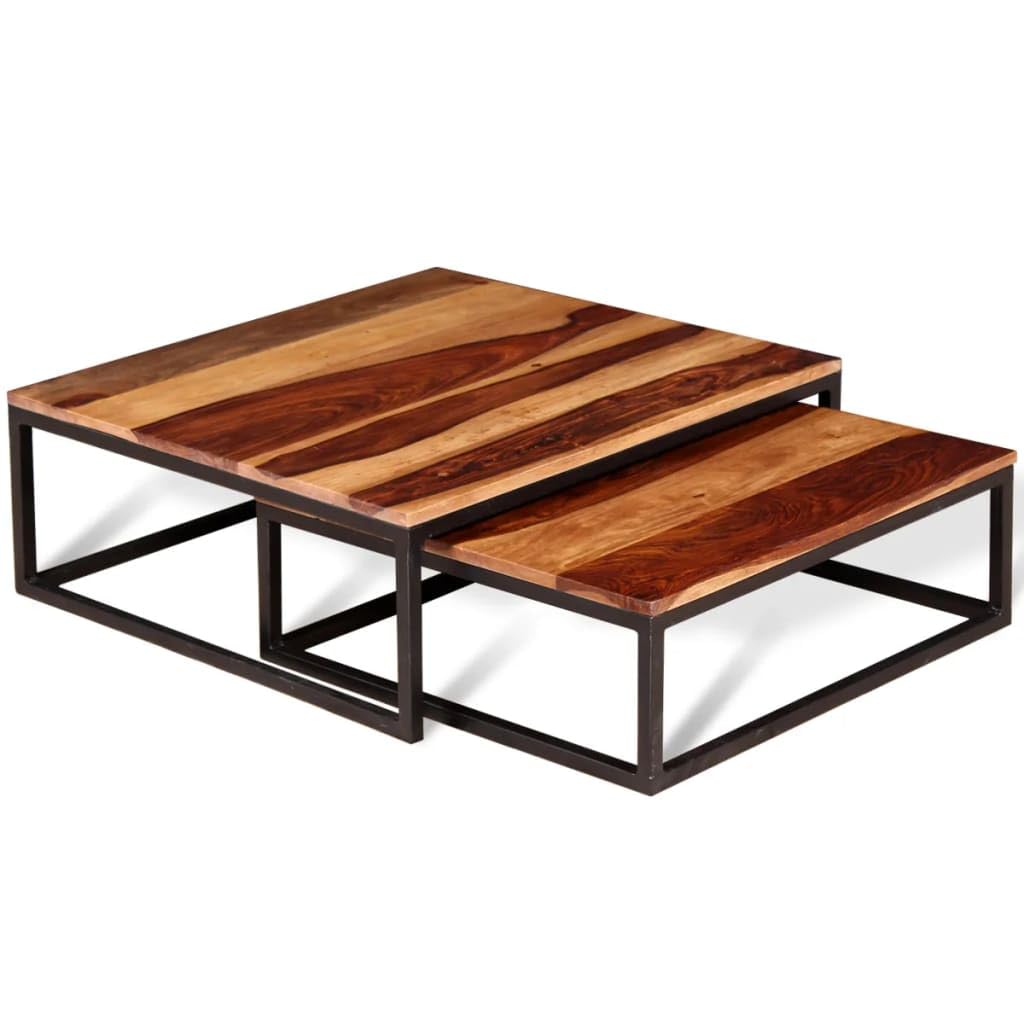 Two Piece Nesting Solid Sheesham Wood Coffee Table Set R9067
