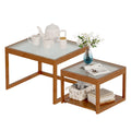 Set of 2 Square Glass Coffee Table with Bamboo Frame L16263