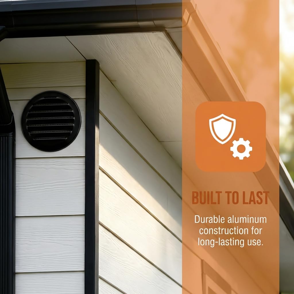 Black 2 Inches Round Aluminum Louver with Insect Screen B700841