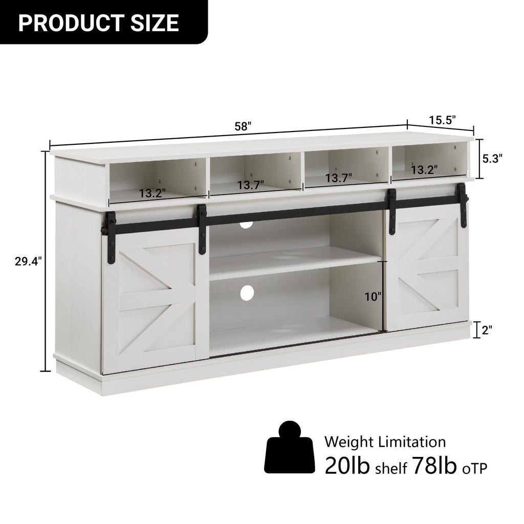 White 58" Farmhouse TV Stand with Sliding Barn Doors Z511167