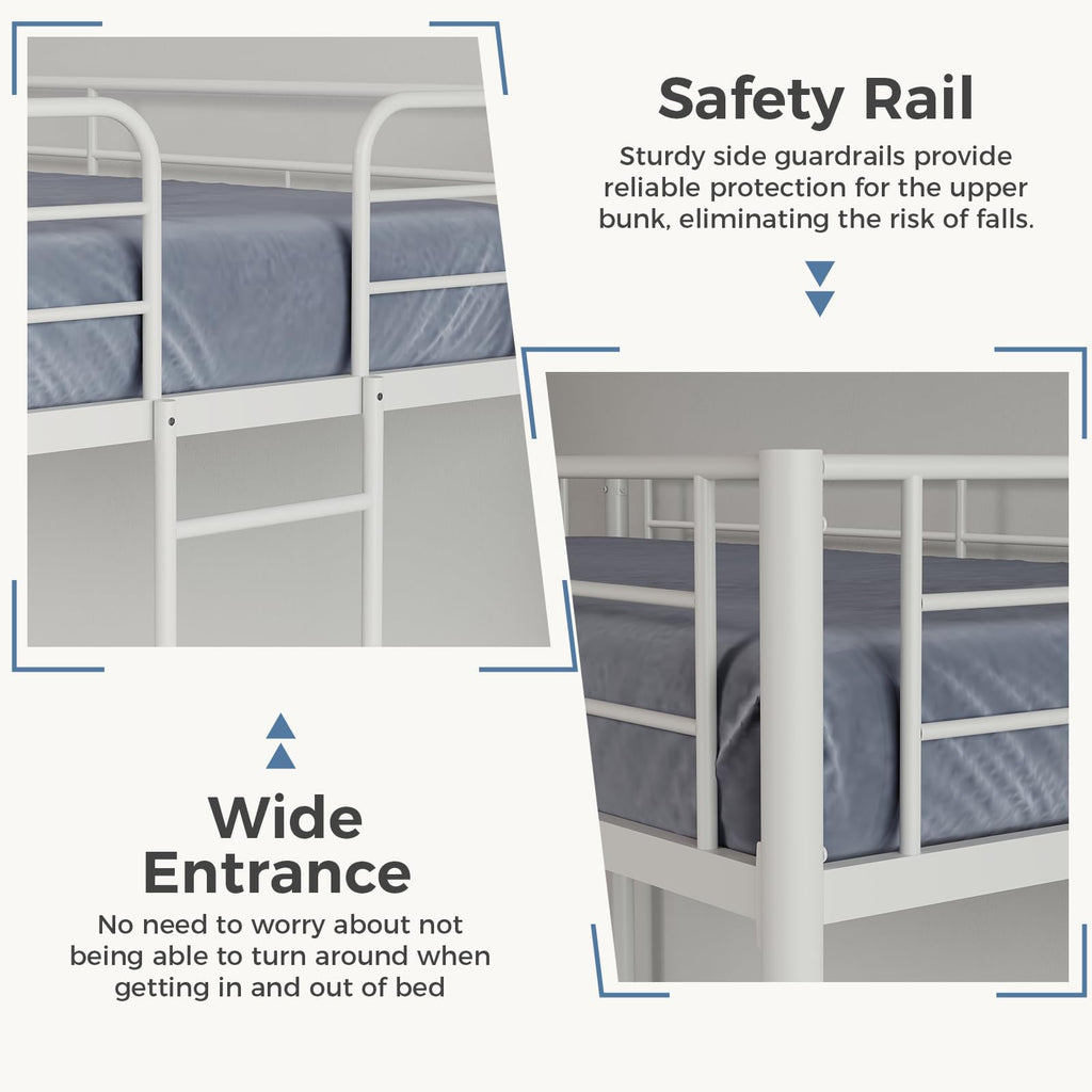 Metal Bunk Bed Twin Over Twin with Ladder and Guardrail D82915
