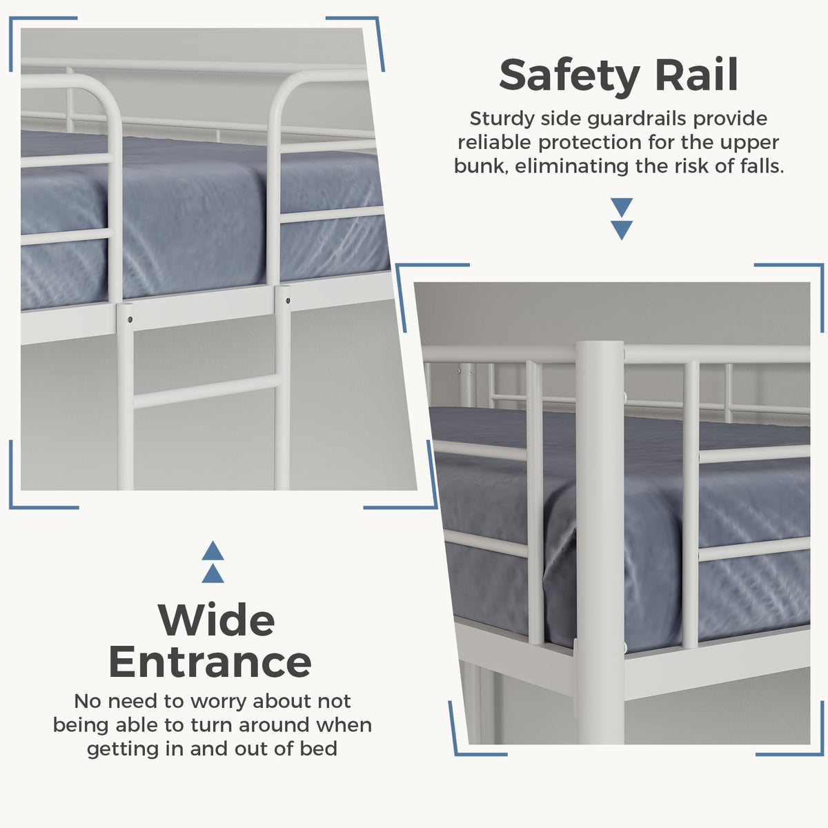 Metal Bunk Bed Twin Over Twin with Ladder and Guardrail D82915