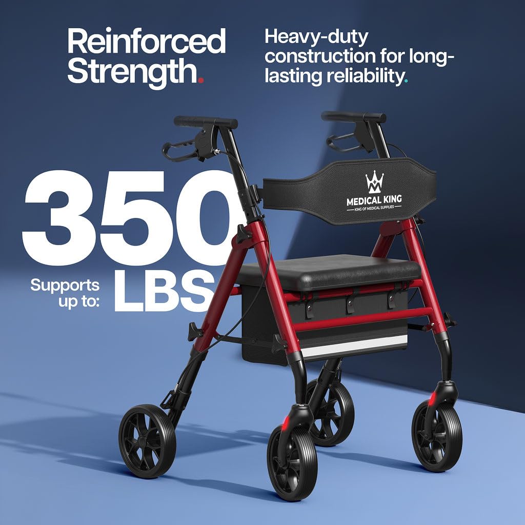 Foldable Rollator Walker with Seat, 8" Wheels, Red C115