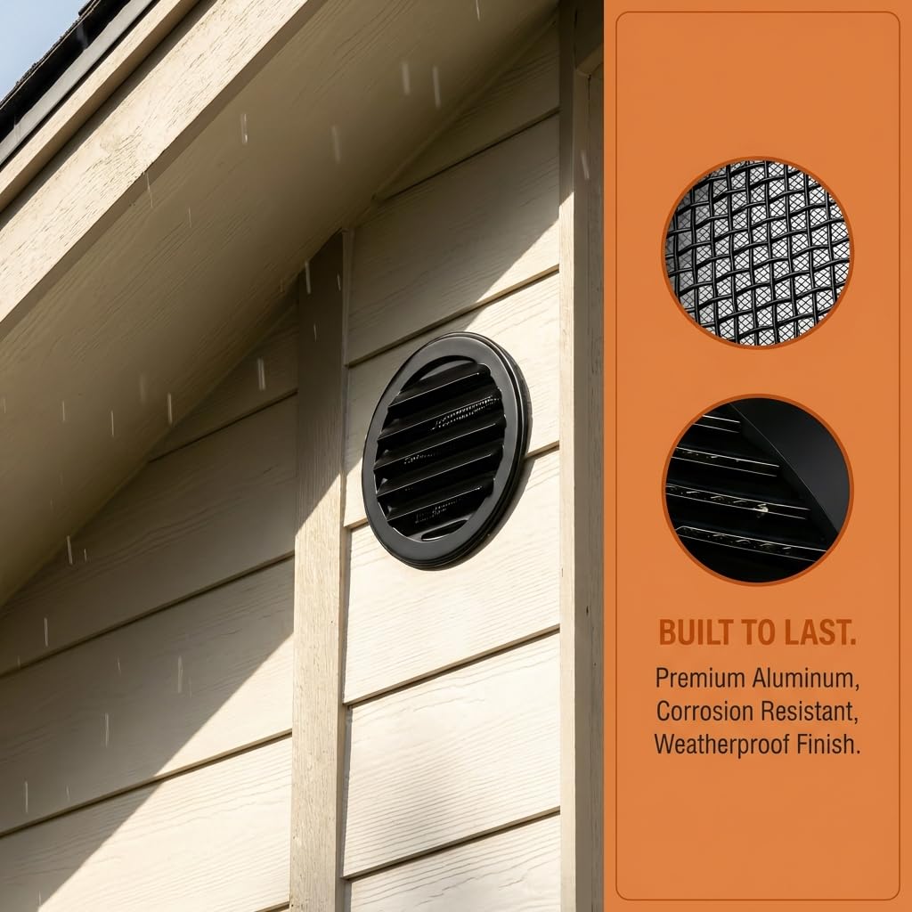Black 2 Inches Round Aluminum Louver with Insect Screen B700841