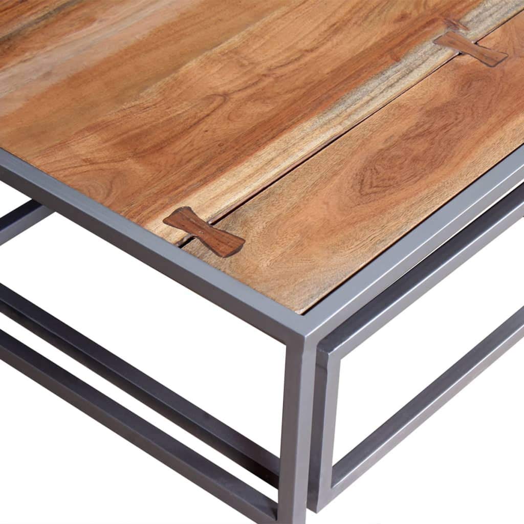 Solid Sheesham Wood Nesting Coffee Table Set with Iron Legs T759