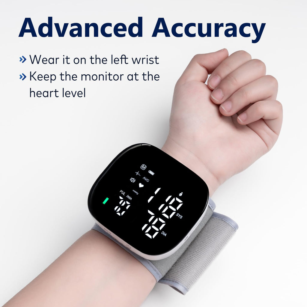 Wrist Blood Pressure Monitor Rechargeable Digital Voice Broadcast LED Backlit 199 Memory Storage for 2 Users with Carrying Case O4318