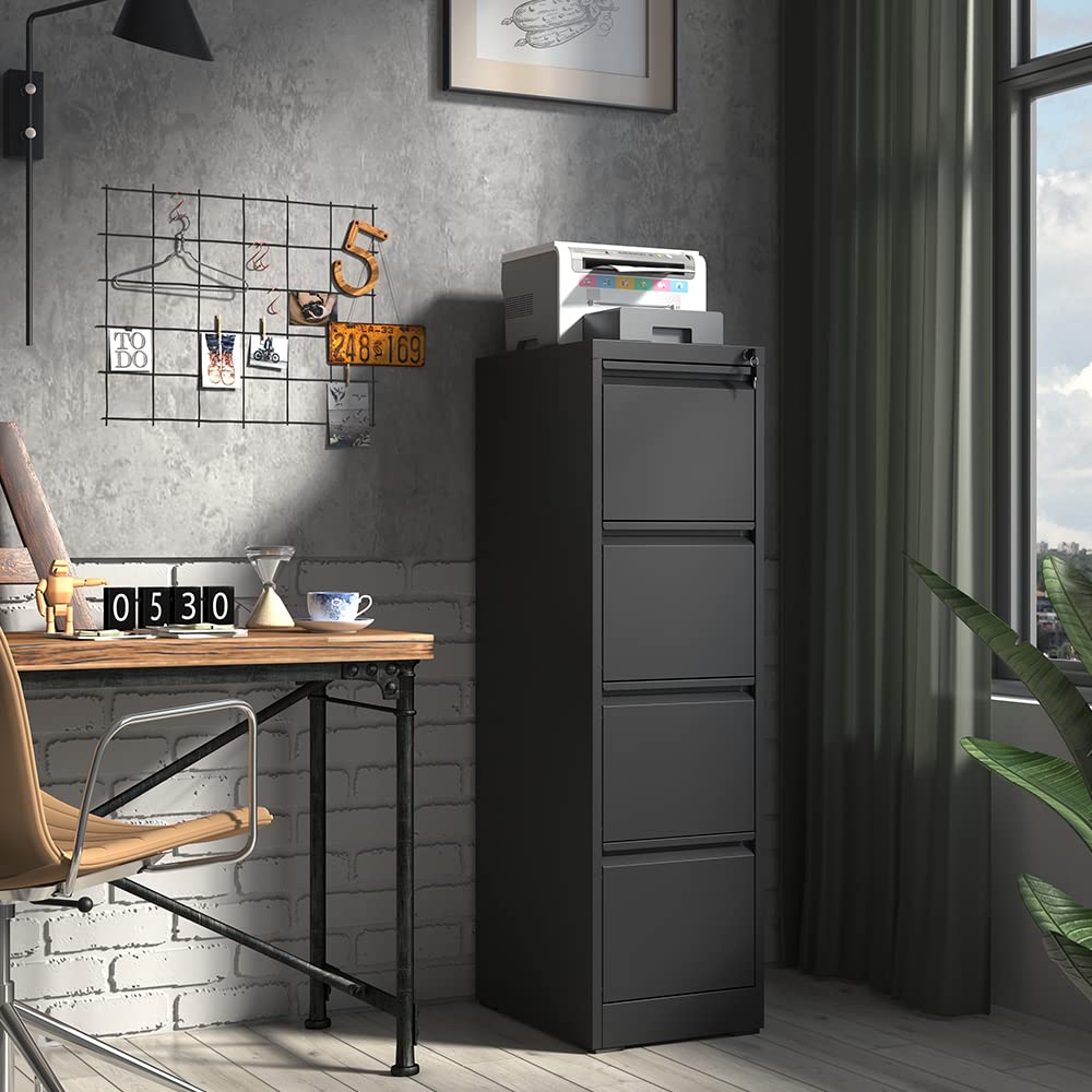 4 Drawer Black Metal File Cabinet with Lock G780988