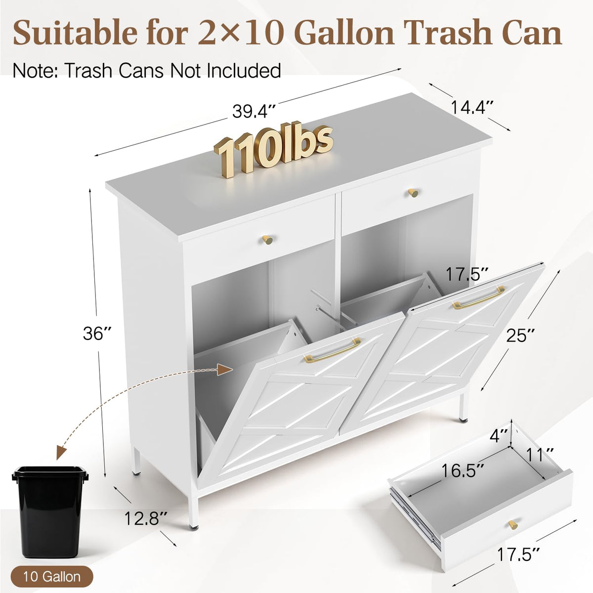 10 Gallon Metal Double Tilt Out Trash Can Cabinet Z8248