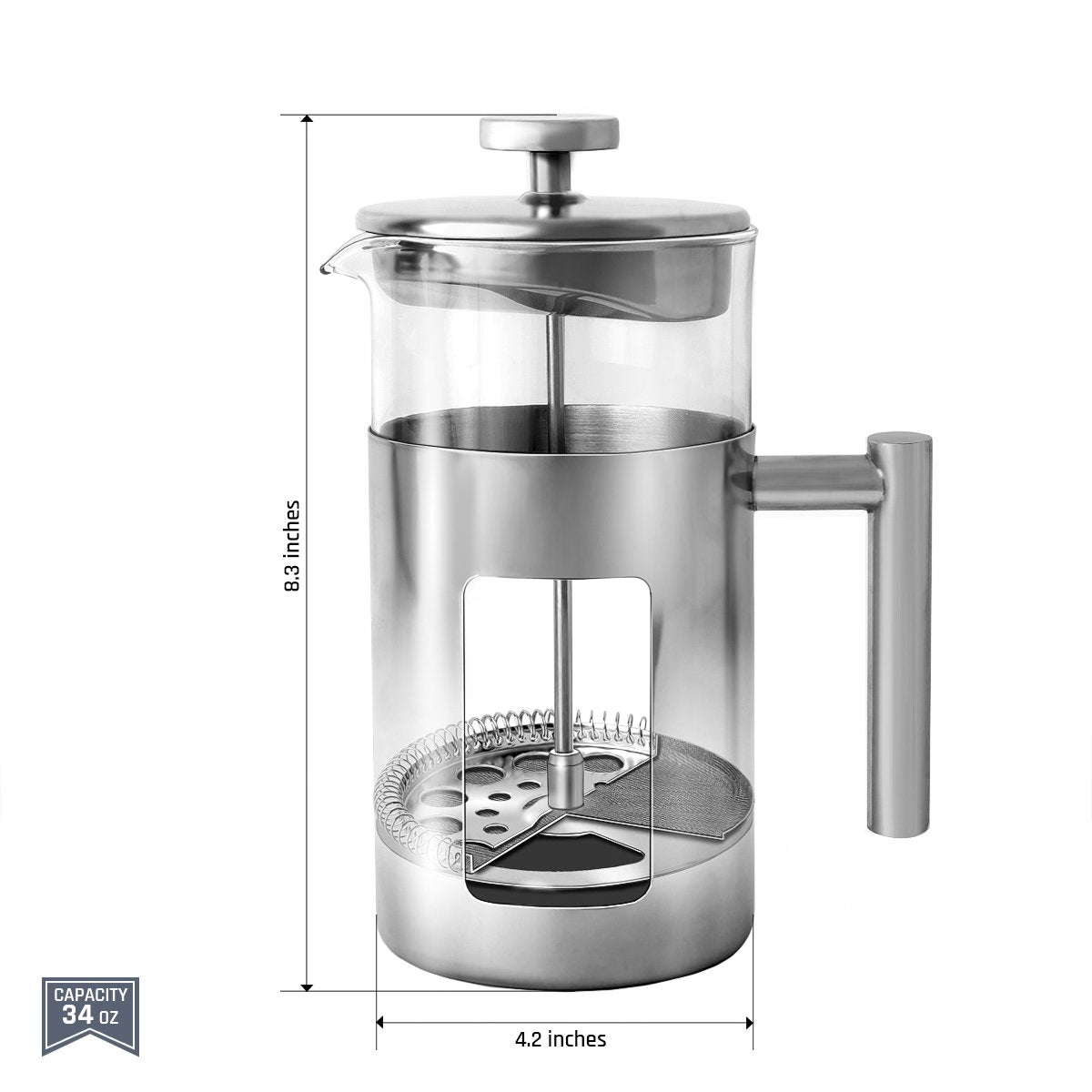 34 Ounce French Press Coffee Maker with Stainless Steel Frame W728287