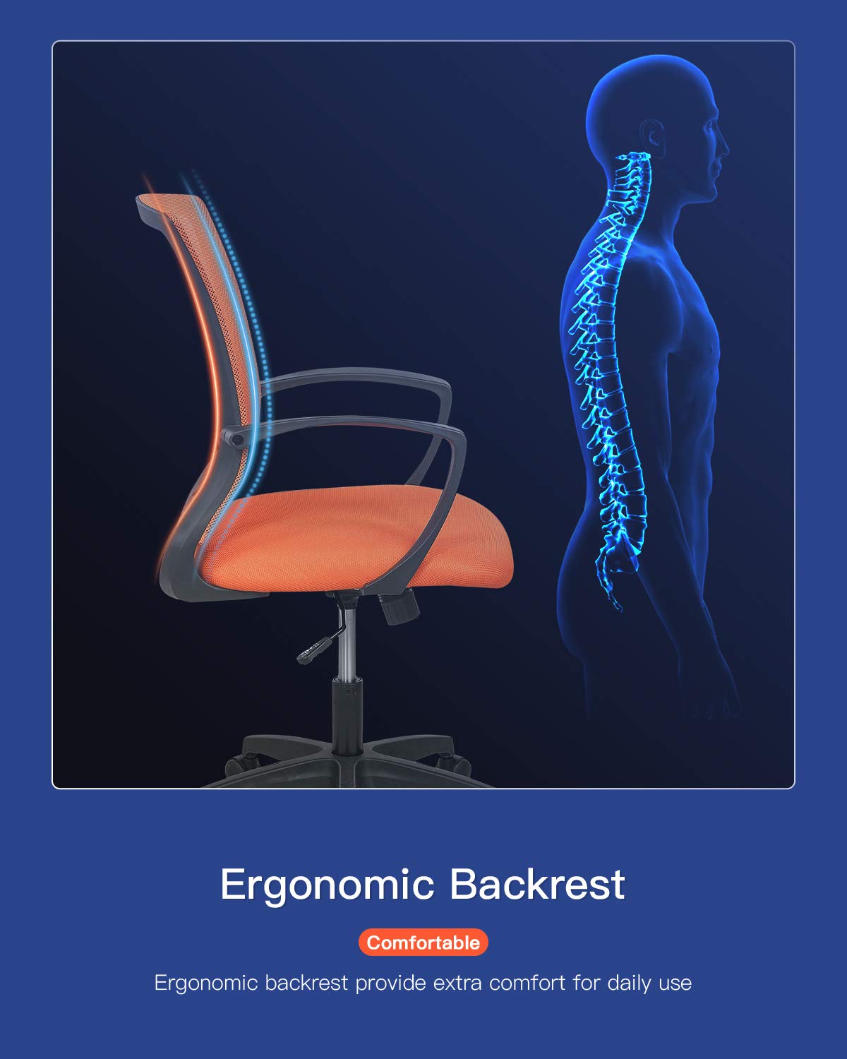 Ergonomic Mesh Mid Back Office Chair with Wheels and Lumbar Support U375042
