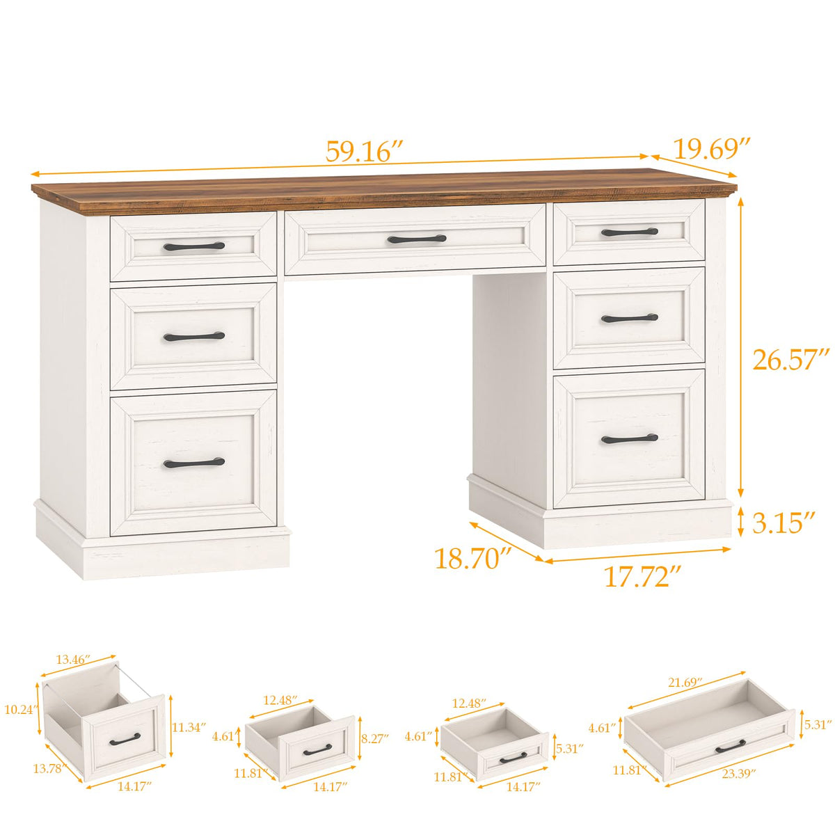 Antique White Executive Desk with File Drawers W4691