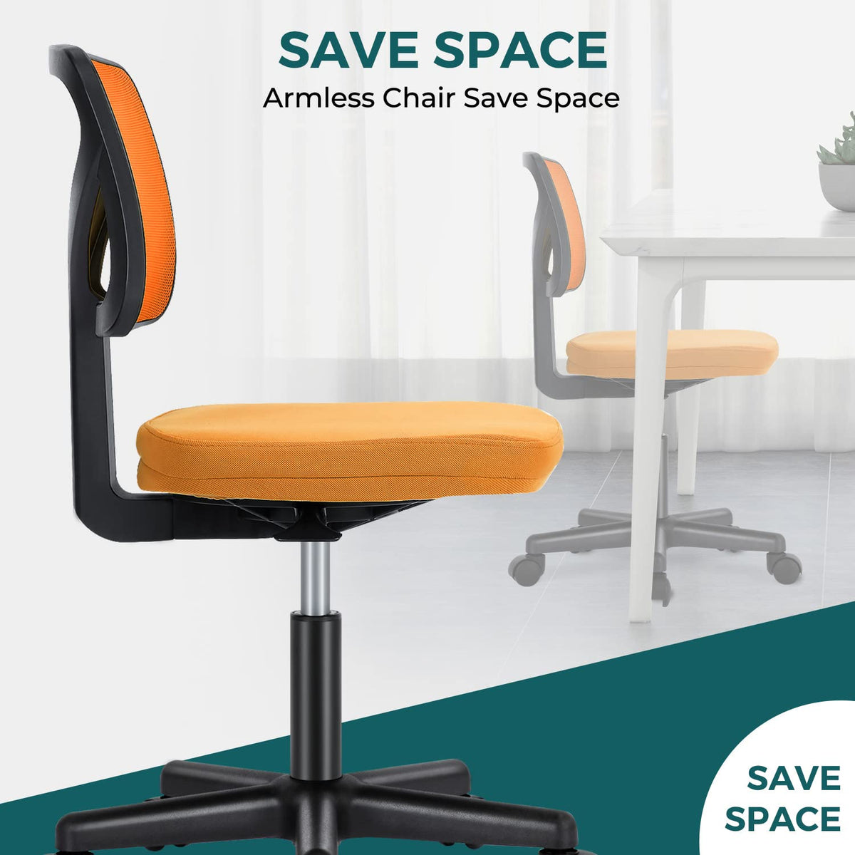 Orange Mesh Armless Desk Chair with Lumbar Support X3648