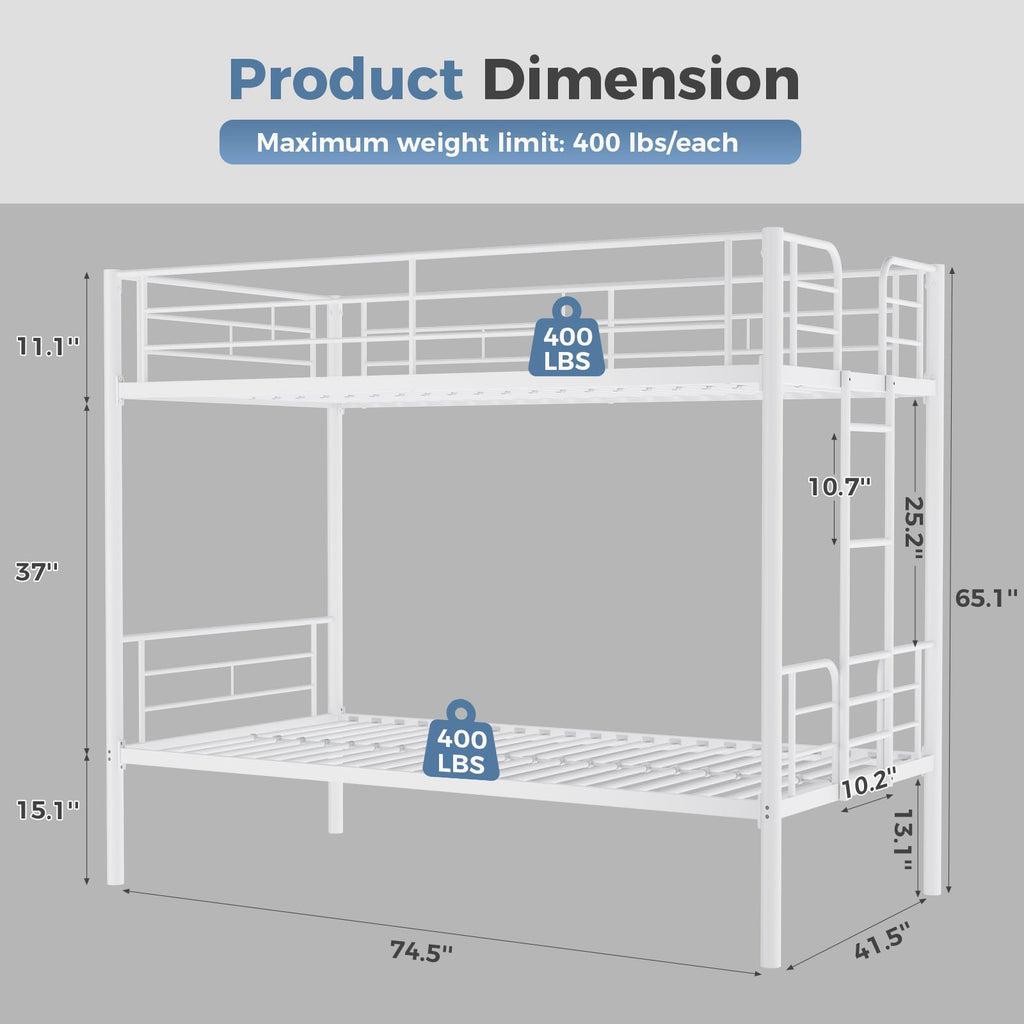 Metal Bunk Bed Twin Over Twin with Ladder and Guardrail D82915