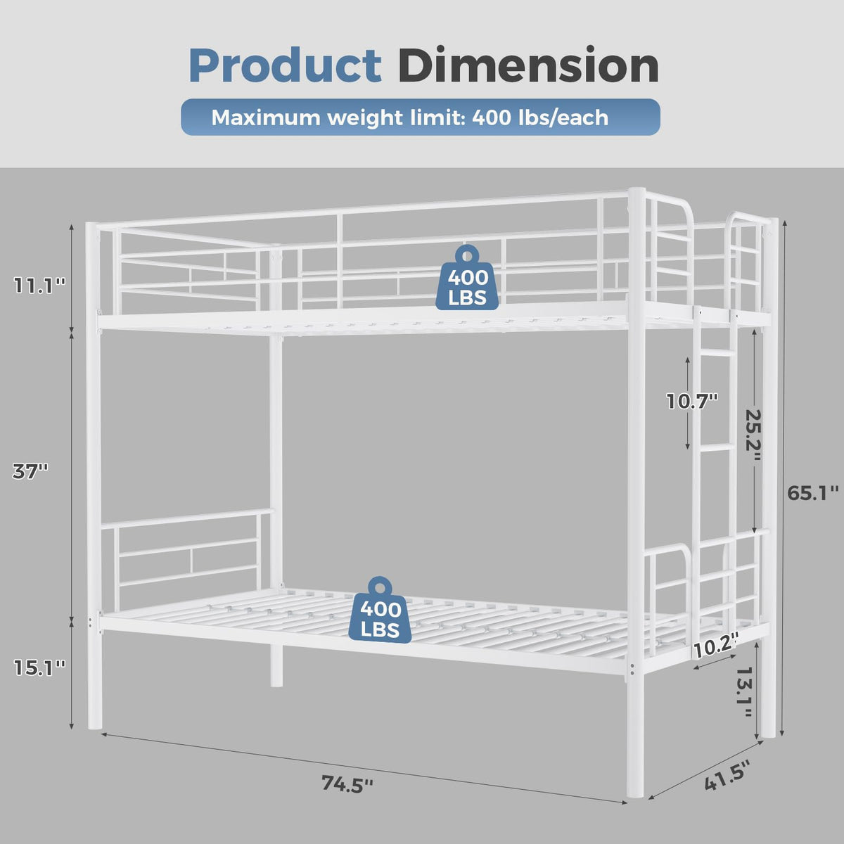 Metal Bunk Bed Twin Over Twin with Ladder and Guardrail D82915