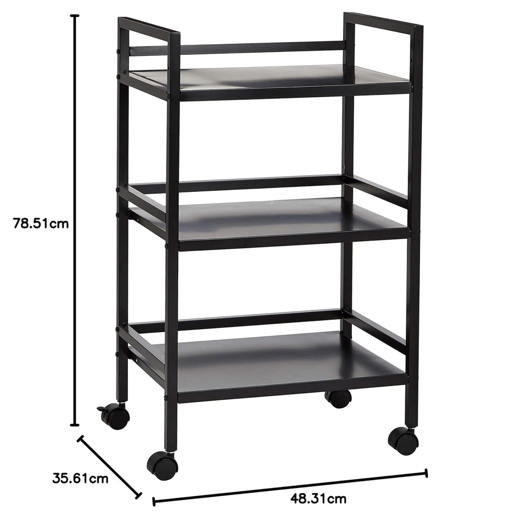 3-Tier Black Metal Rolling Utility Cart J763156