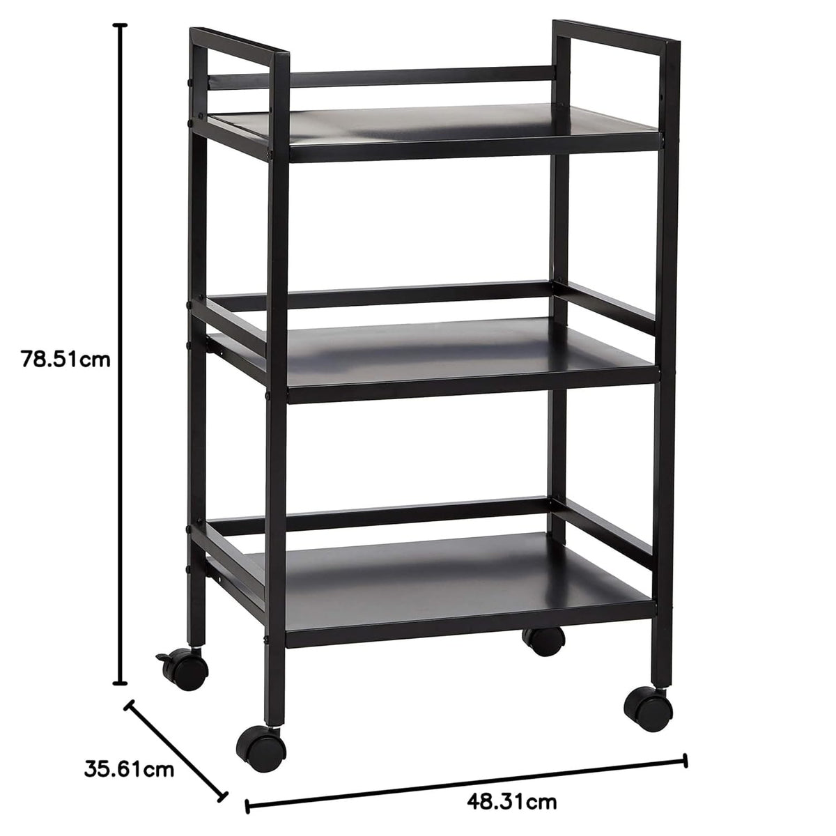 3-Tier Black Metal Rolling Utility Cart J763156