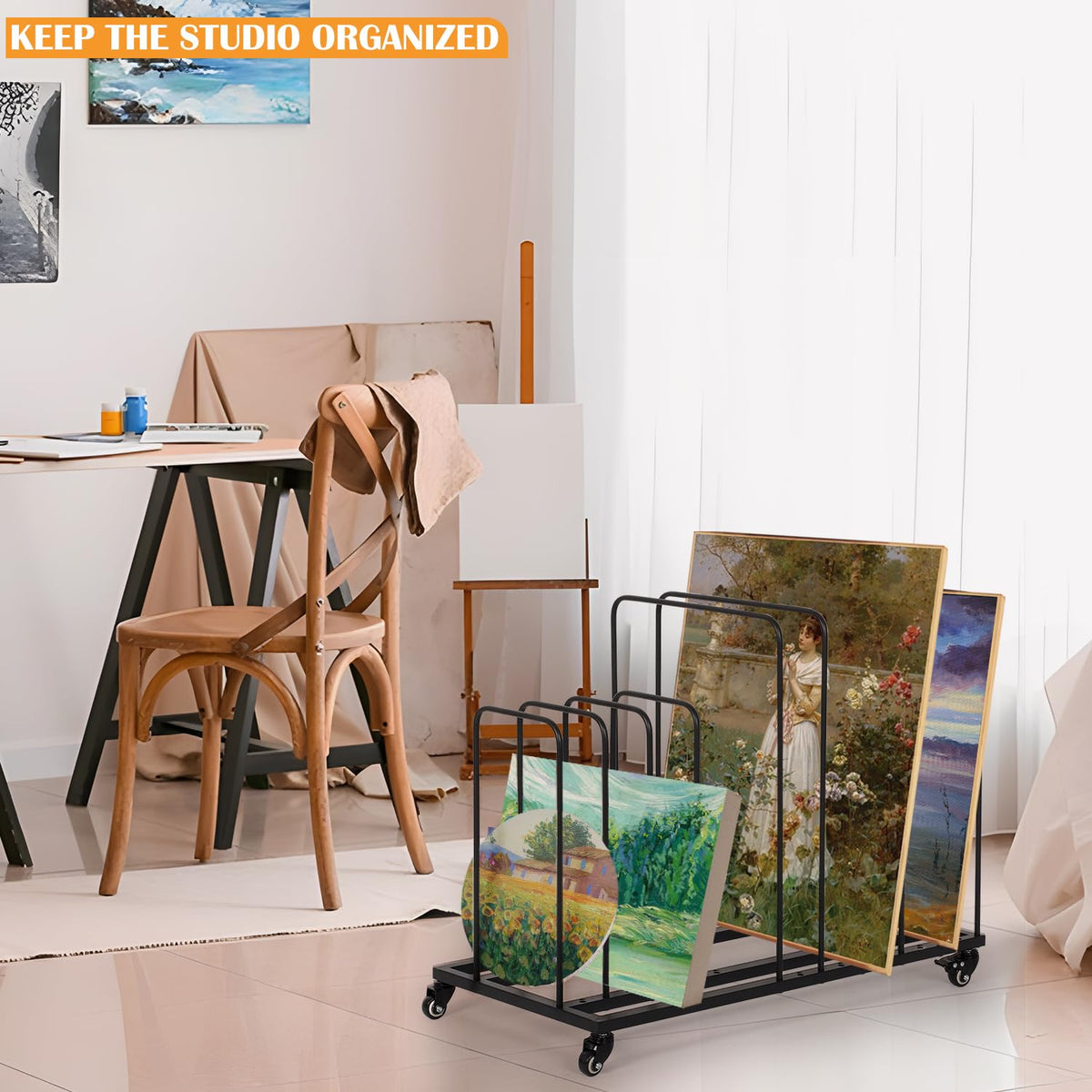 Art Canvas Storage Rack with Wheels I638993