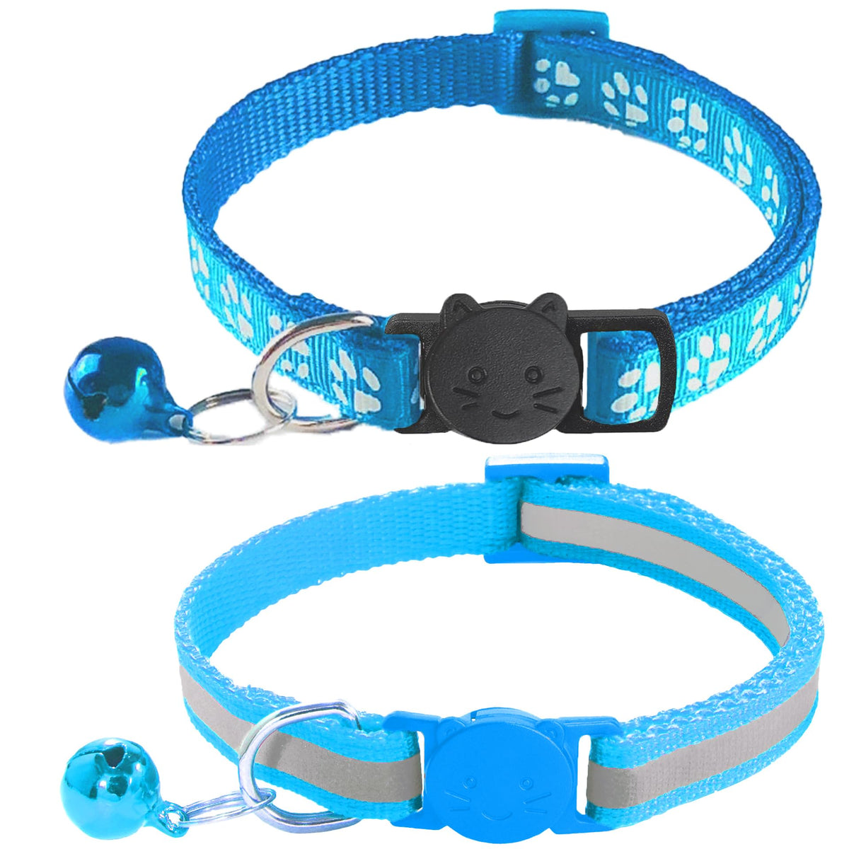 2 Pack Breakaway Cat Collars with Bells, Reflective, Claw Print, Sky Blue V211