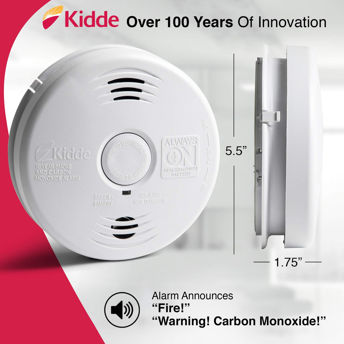 Hardwired Smoke and Carbon Monoxide Detector Alarm with Voice Warning, White G34557