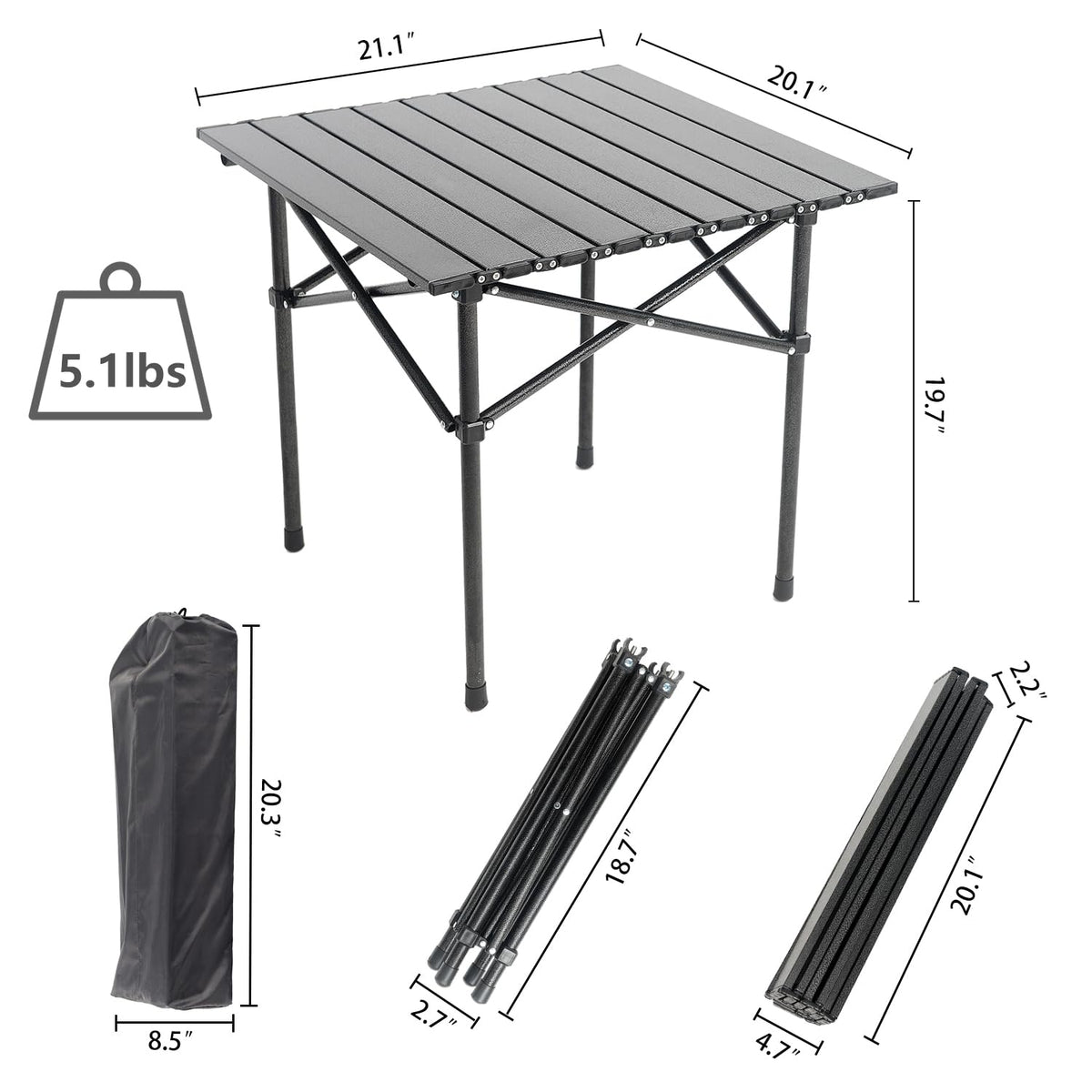 Portable Aluminum Folding Camping Table with Carry Bag V490000