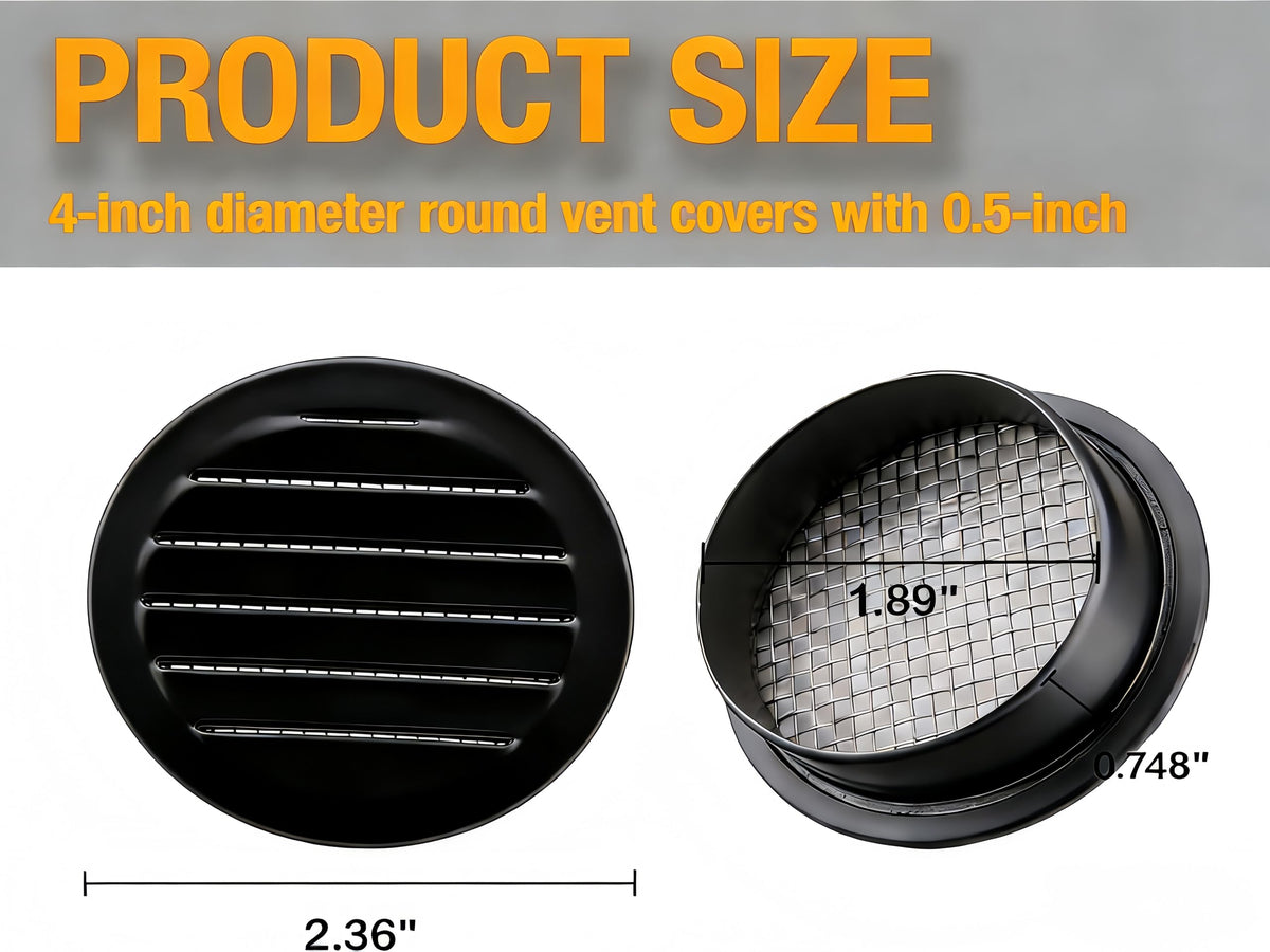 Black 2 Inches Round Aluminum Louver with Insect Screen B700841