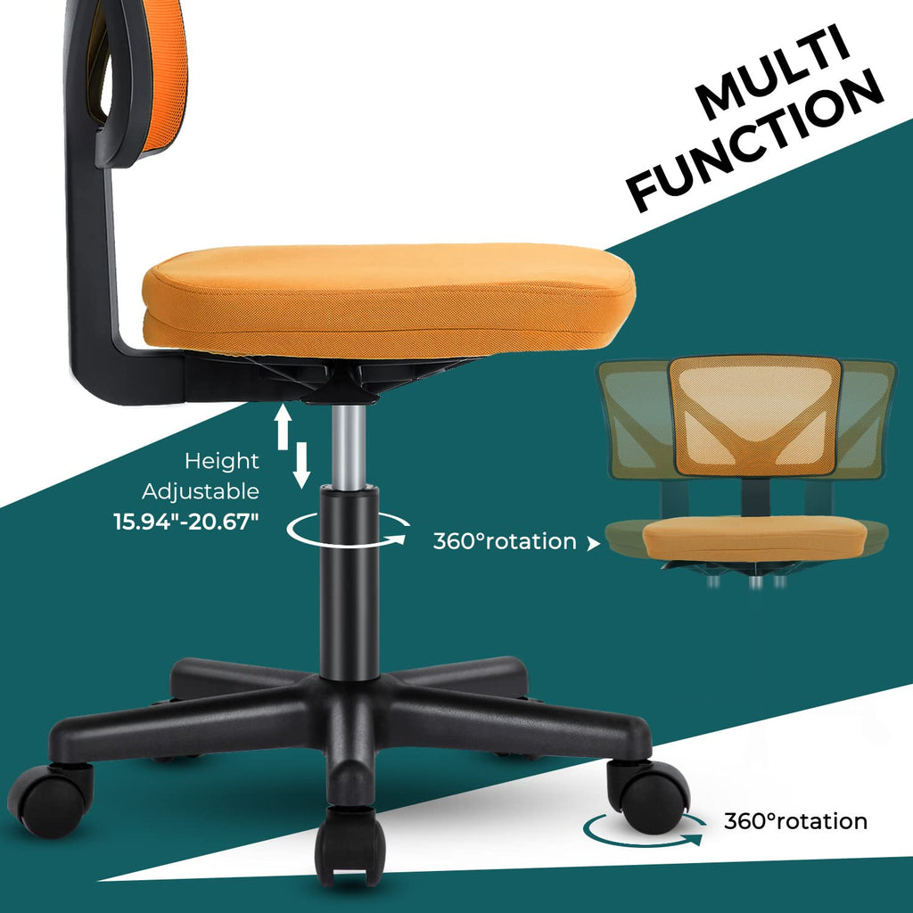 Orange Mesh Armless Desk Chair with Lumbar Support X3648