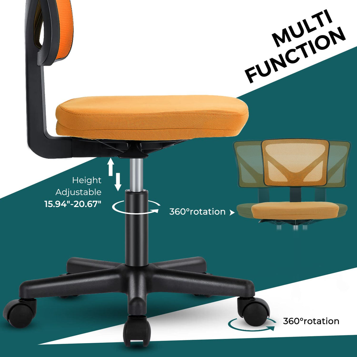 Orange Mesh Armless Desk Chair with Lumbar Support X3648
