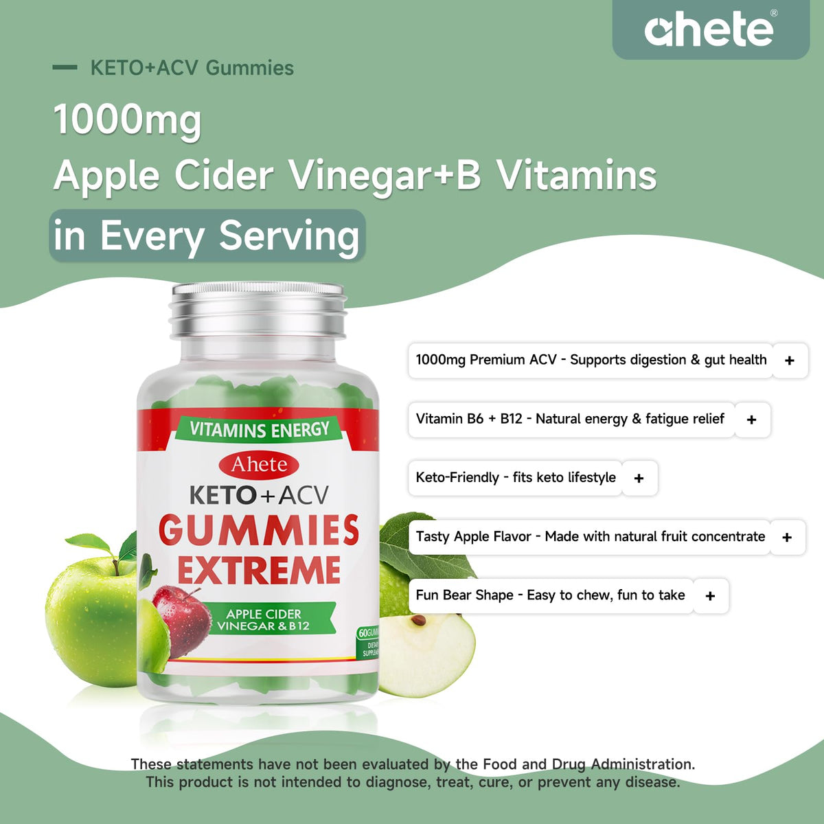 Apple Cider Vinegar Gummies with Vitamin B6, B12, Folate & Beet Root, 180 Gummies J17447