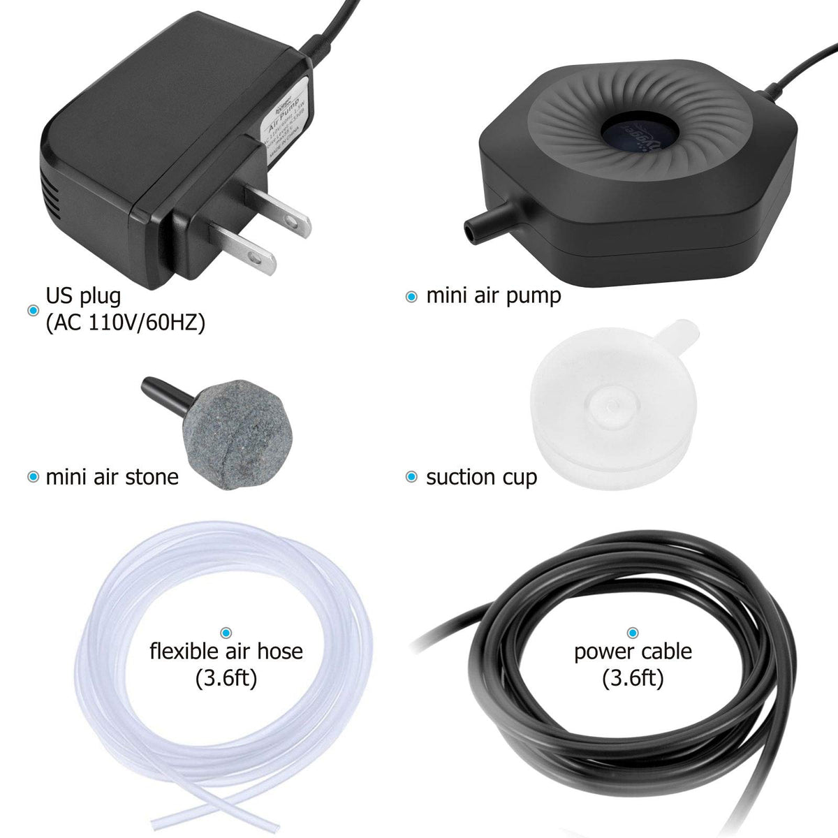 1.5W Mini Aquarium Air Pump with Air Tubing and Air Stone P2174