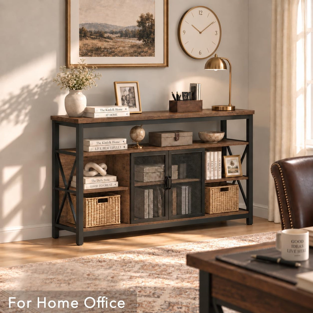 Tall Wood TV Stand with Storage Cabinet I561