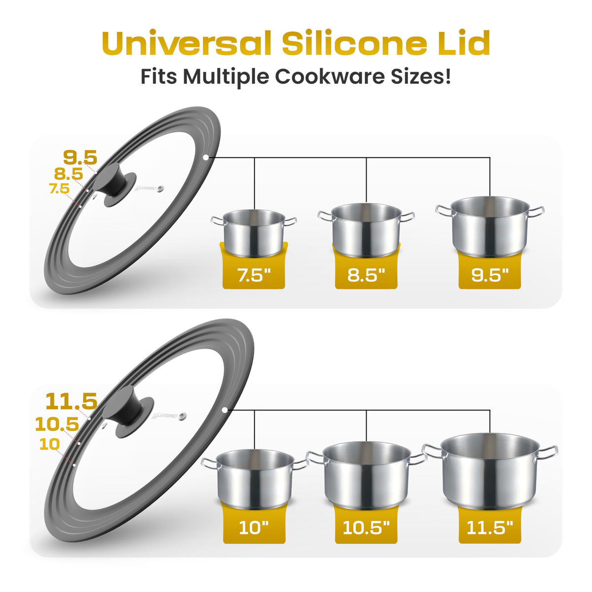 Universal Lid for Pots, Pans & Skillets, 7.5-11.5" U619939