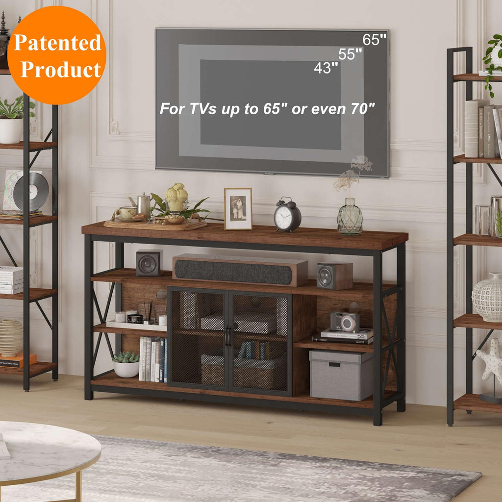 Tall Wood TV Stand with Storage Cabinet I561