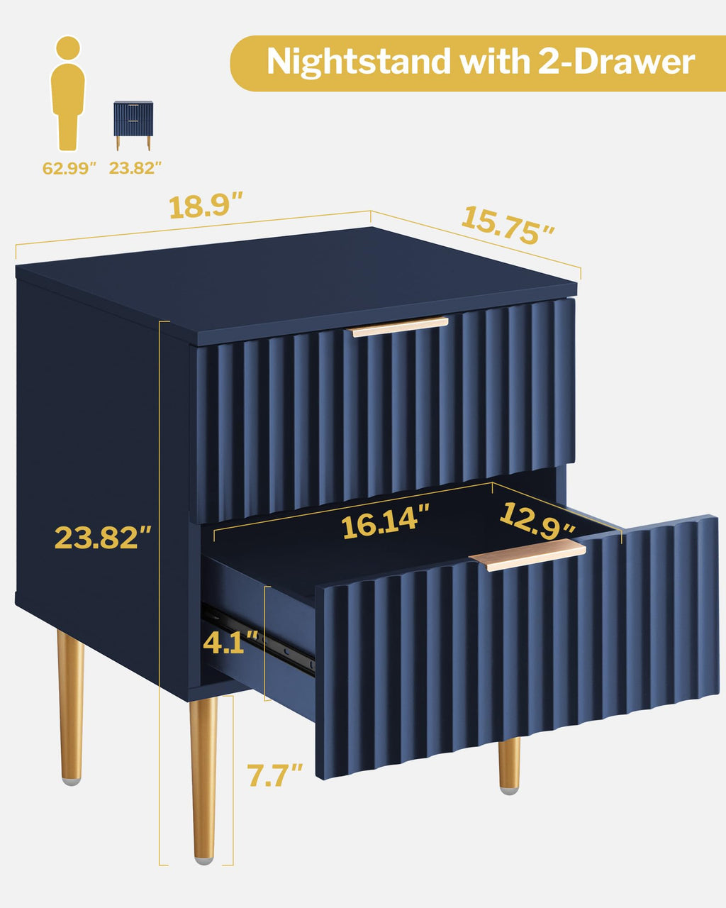 Glossy Nightstand Set of 2 with Drawers K948
