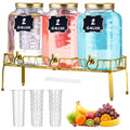 3 Pcs 2 Gallon Glass Drink Dispenser with Stand and Lid O6794
