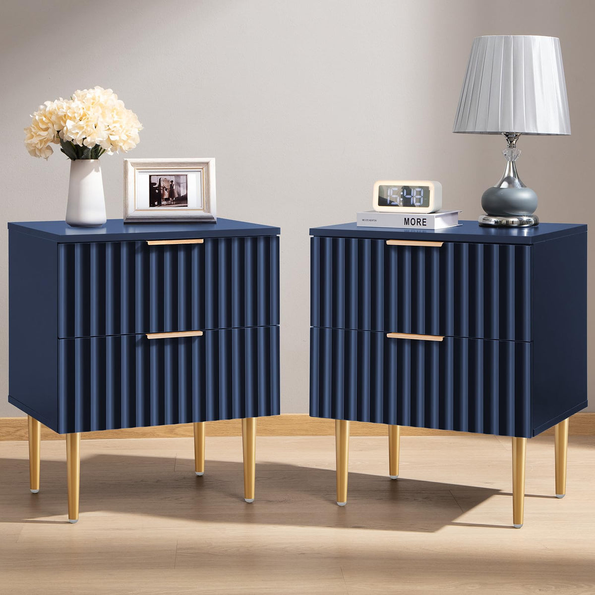 Glossy Nightstand Set of 2 with Drawers K948
