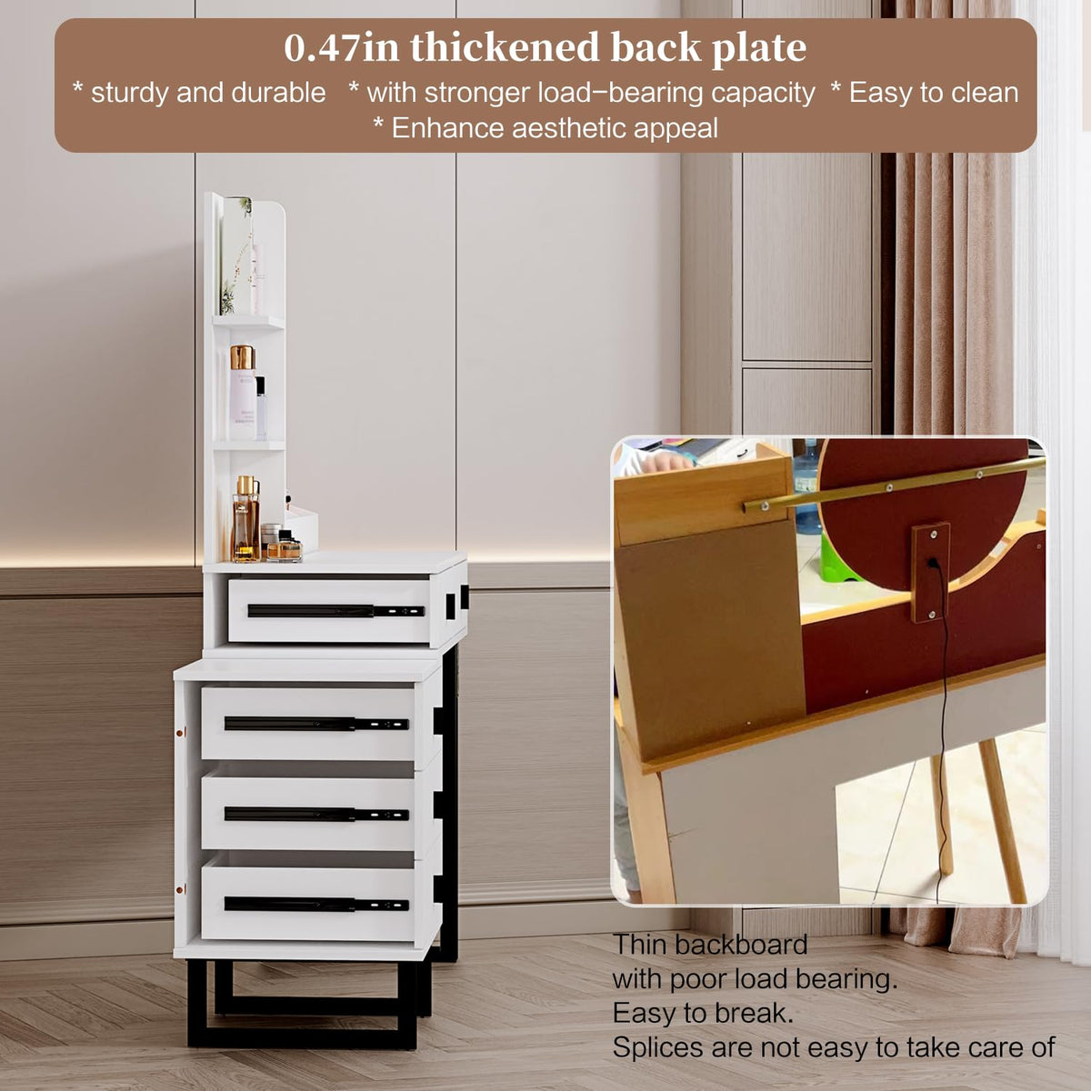 White Vanity Desk with Mirror and 5 Sliding Drawers U5402