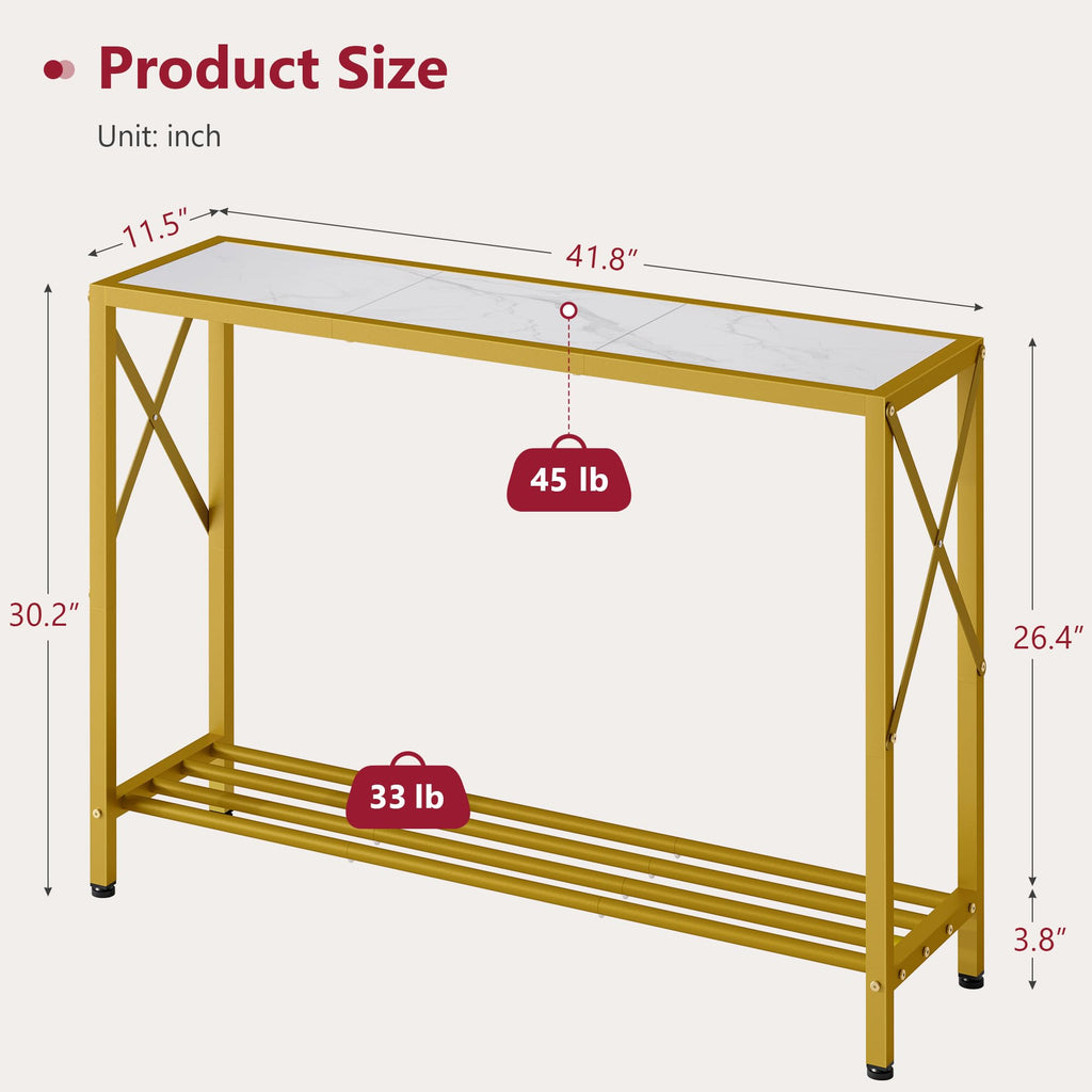 41.8" 2 Tier Gold Console Table with Shelves O367192