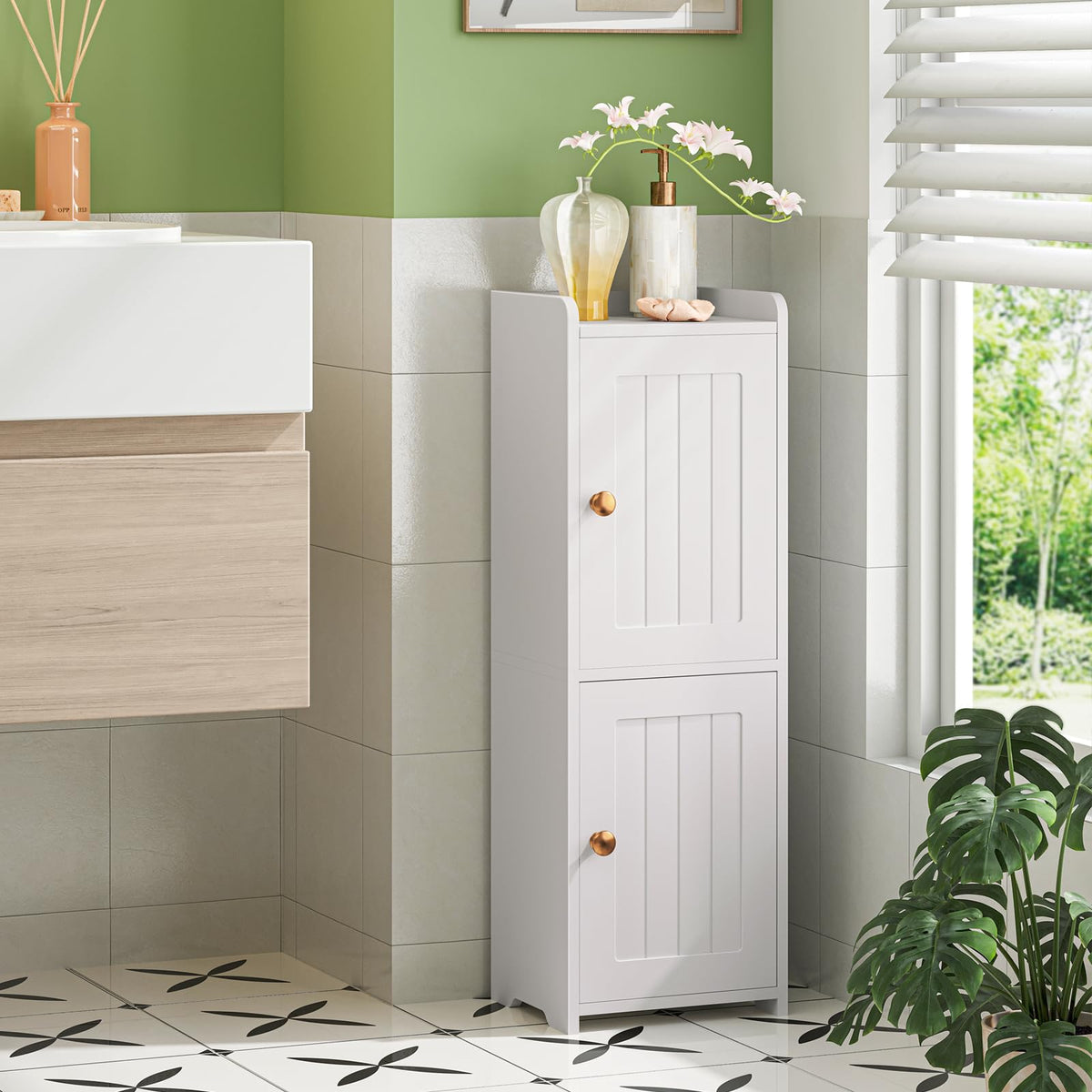 White Bathroom Storage Cabinet with 2 Doors Q141218