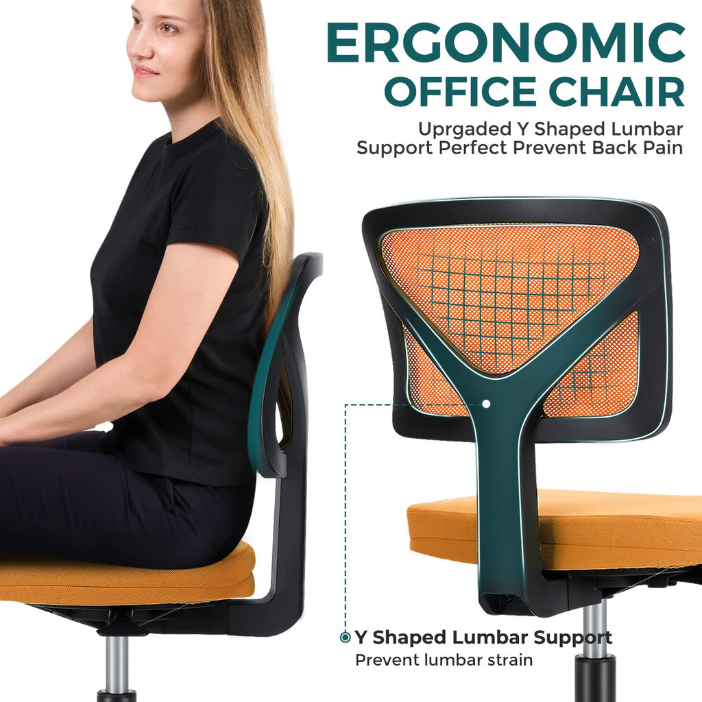 Orange Mesh Armless Desk Chair with Lumbar Support X3648