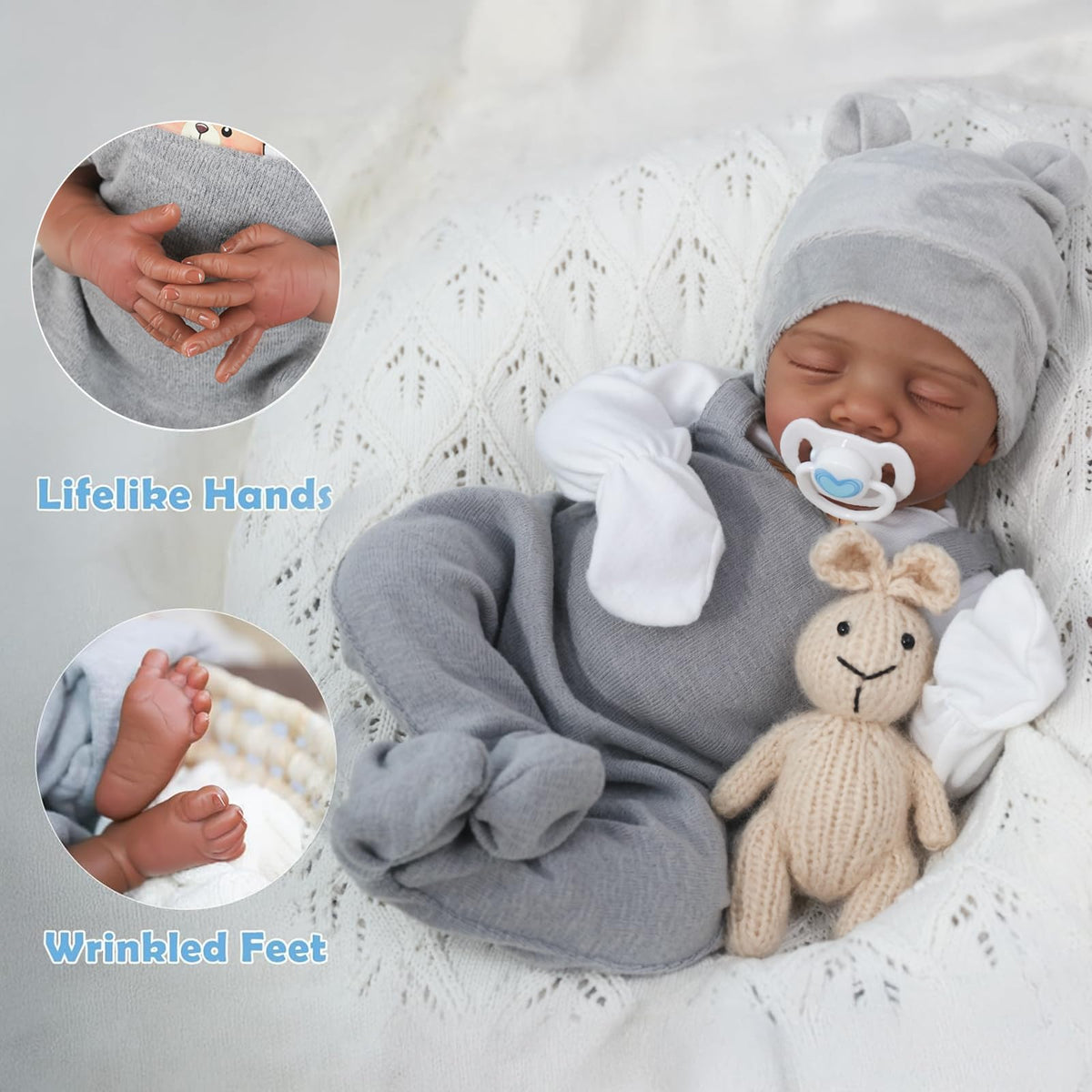 Realistic Reborn Baby Dolls Black 18" African American Boy C4119
